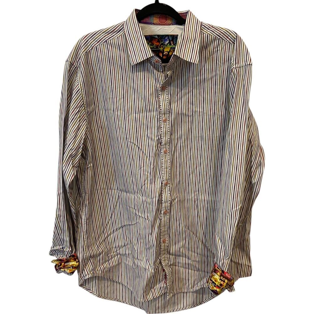 Robert Graham Button‎ Up Shirt Multicolor Mens Size XL Striped Roll Tab Sleeve